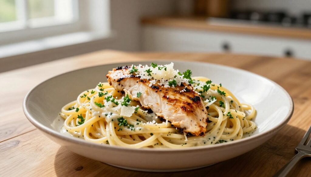easy garlic parmesan chicken pasta recipe for a healthy dinner