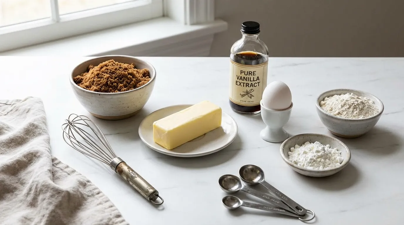 Ingredients layout for making a homemade chipless cookies recipe.