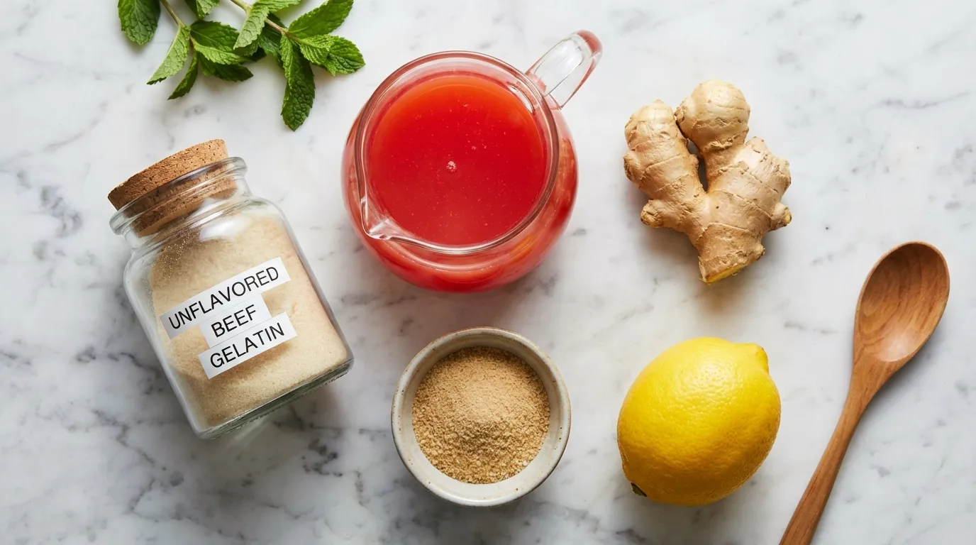 Ingredients for gelatin weight loss recipe including beef gelatin and grapefruit