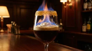 Flaming spanish coffee recipe with caramelized sugar rim