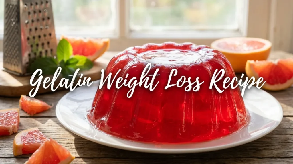 Ruby red gelatin weight loss recipe dessert on a white plate