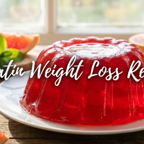 Ruby red gelatin weight loss recipe dessert on a white plate