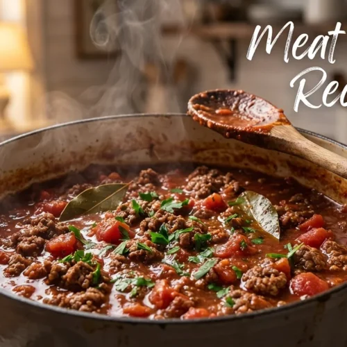 Rich and thick meat sauce recipe simmering in a pot