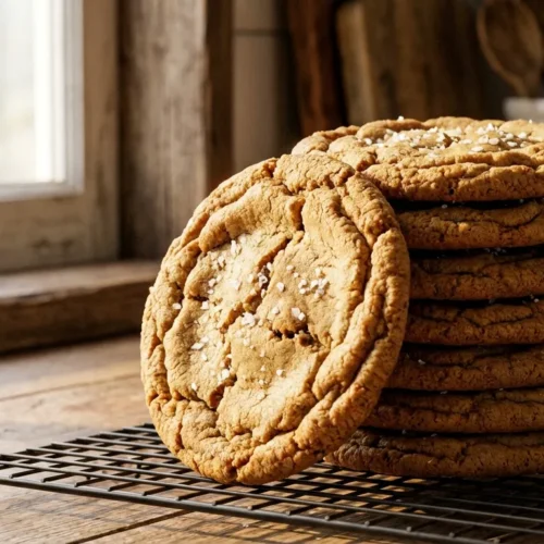 A stack of freshly baked cookies from a chewy chipless cookies recipe.
