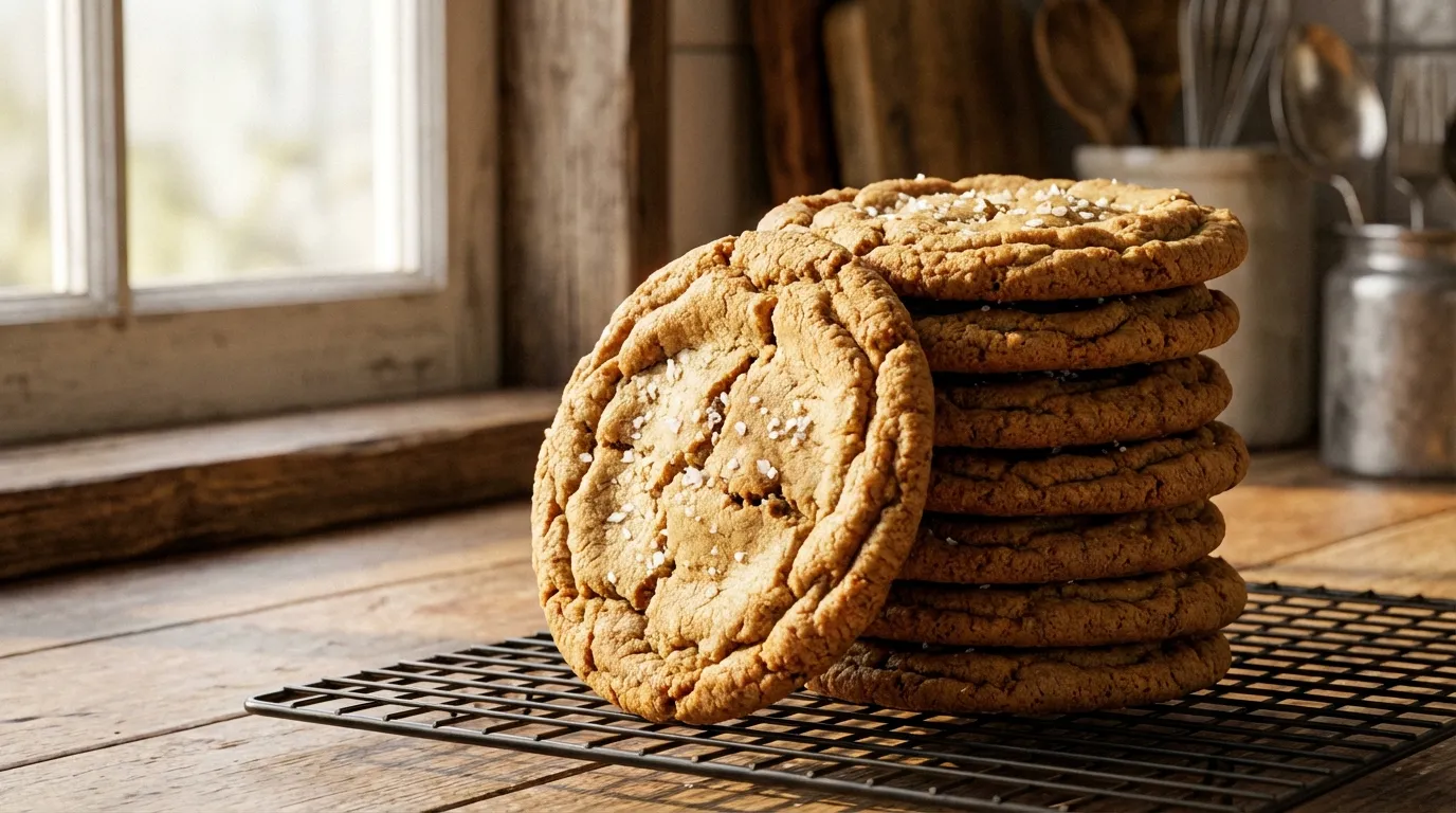 A stack of freshly baked cookies from a chewy chipless cookies recipe.