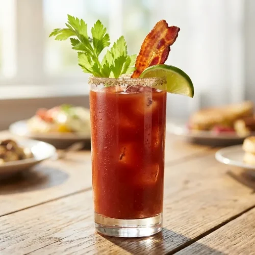 Bloody Molly Recipe cocktail in highball glass with garnish