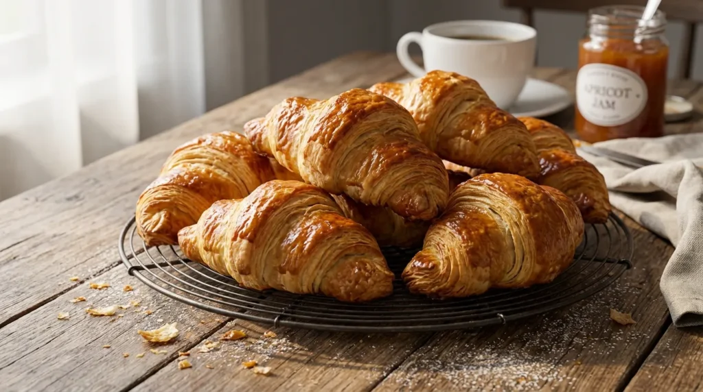 Authentic butter gipfeli recipe golden pastries on cooling rack