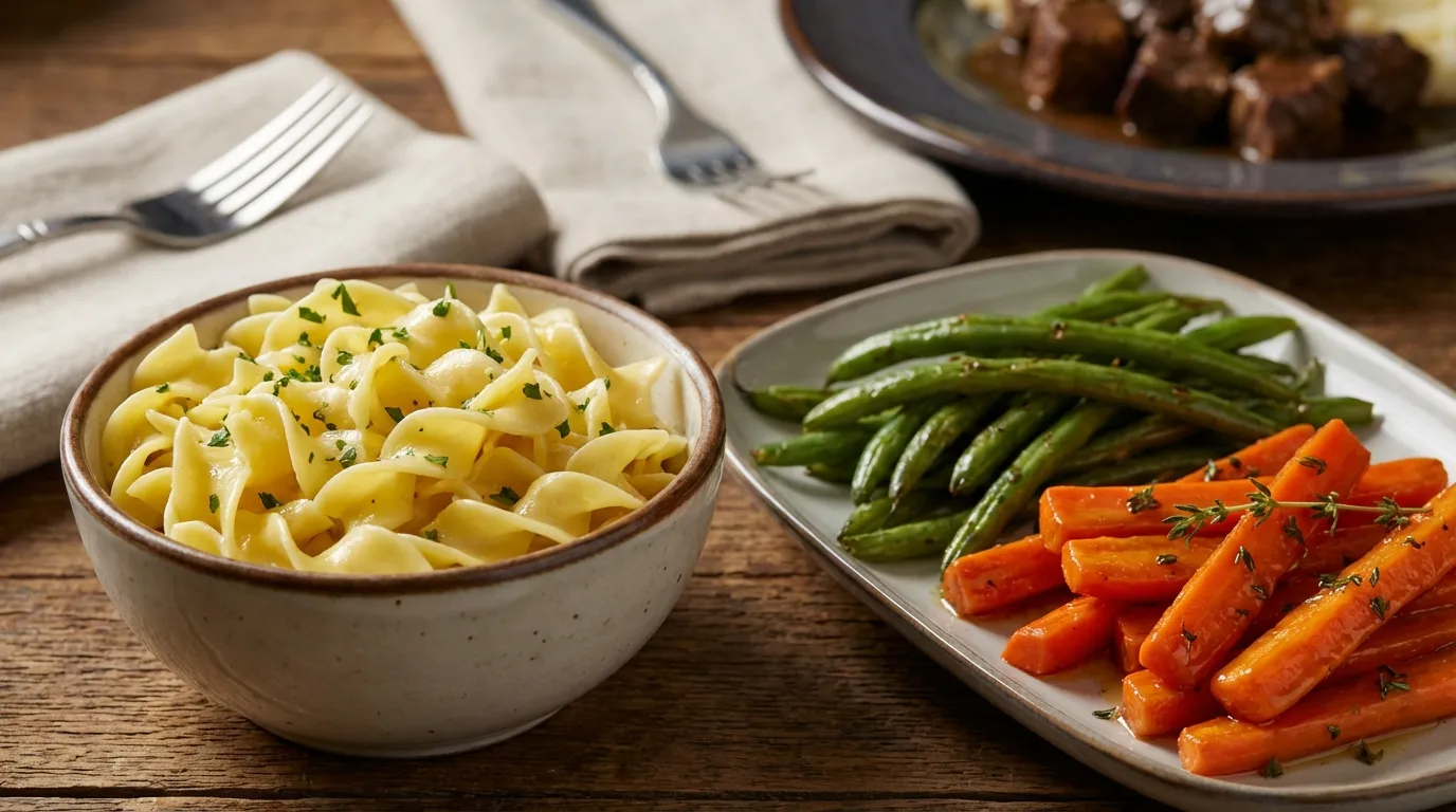 serving suggestions for beef tips crock pot recipe with egg noodles and vegetables