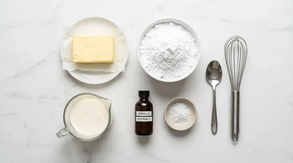 Ingredients for cinnamon rolls frosting recipe without cream cheese