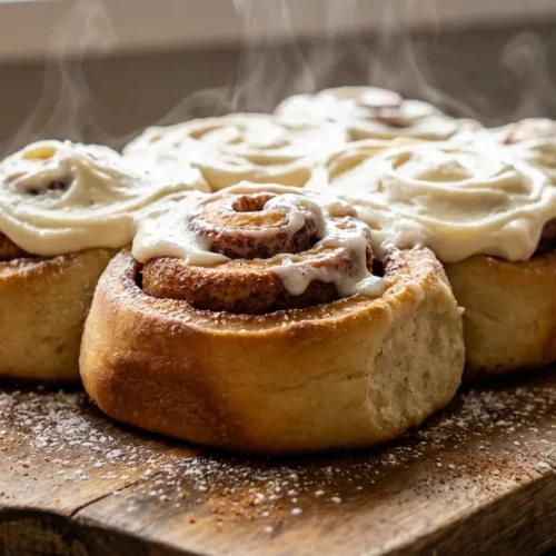Fluffy cinnamon rolls frosting recipe without cream cheese on warm buns