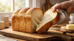 Fluffy shokupan recipe loaf with shreddable texture