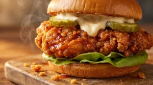 Ultimate crispy spicy chicken sandwich recipe on a brioche bun