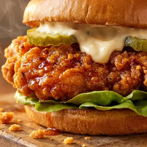 Ultimate crispy spicy chicken sandwich recipe on a brioche bun