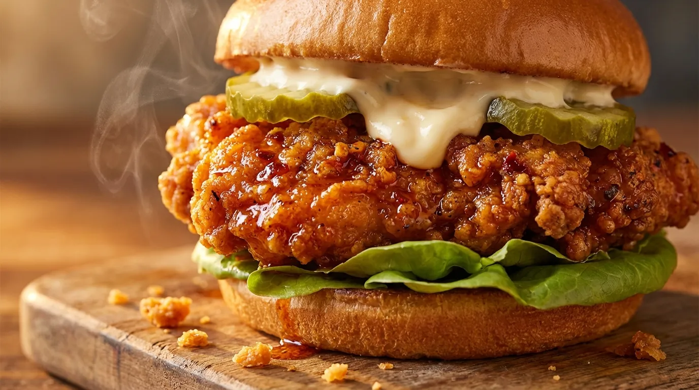 Ultimate crispy spicy chicken sandwich recipe on a brioche bun
