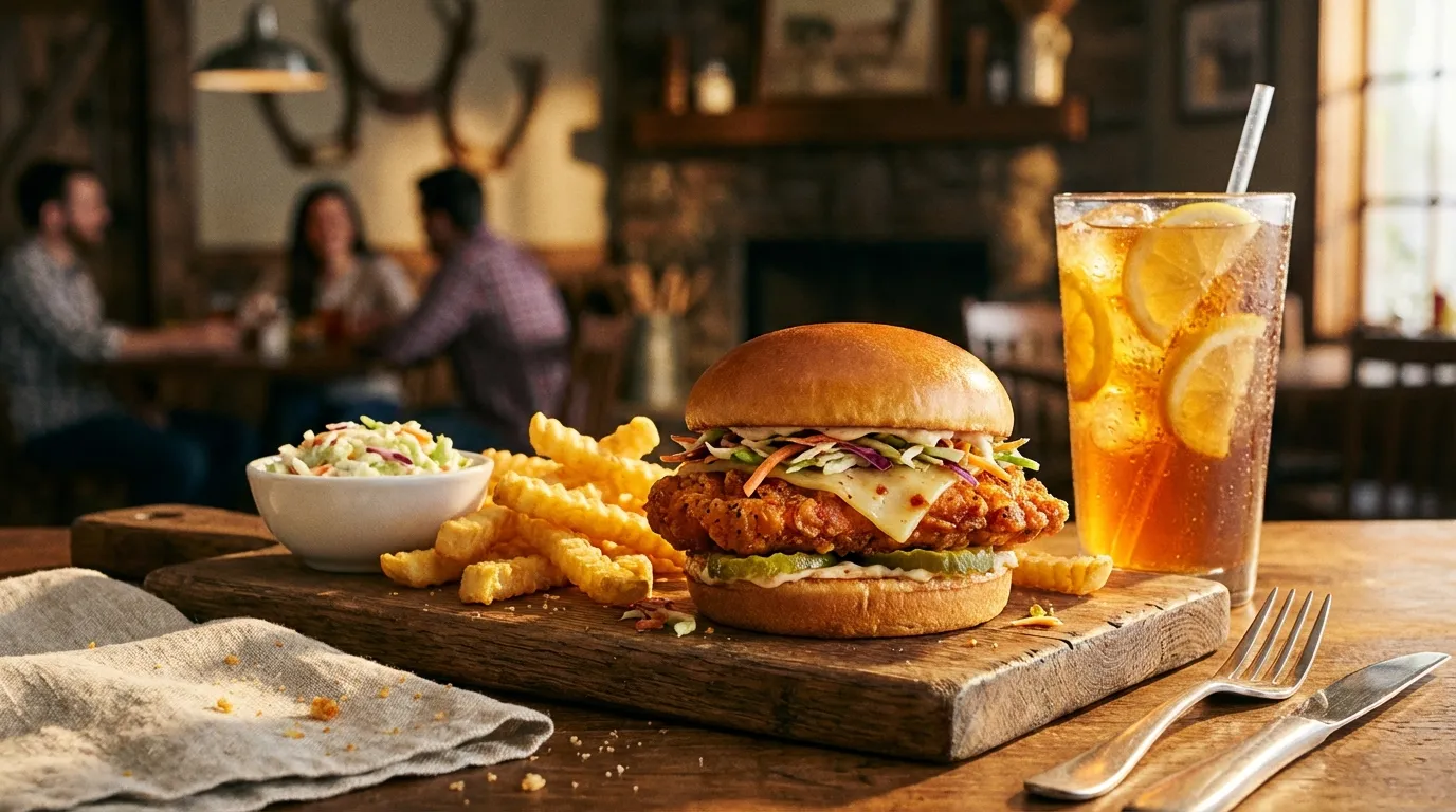 Serving suggestions for spicy chicken sandwich recipe with fries and coleslaw