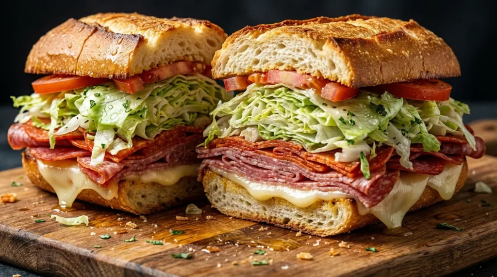 Ultimate Grinder Sandwich Recipe with creamy salad and italian meats
