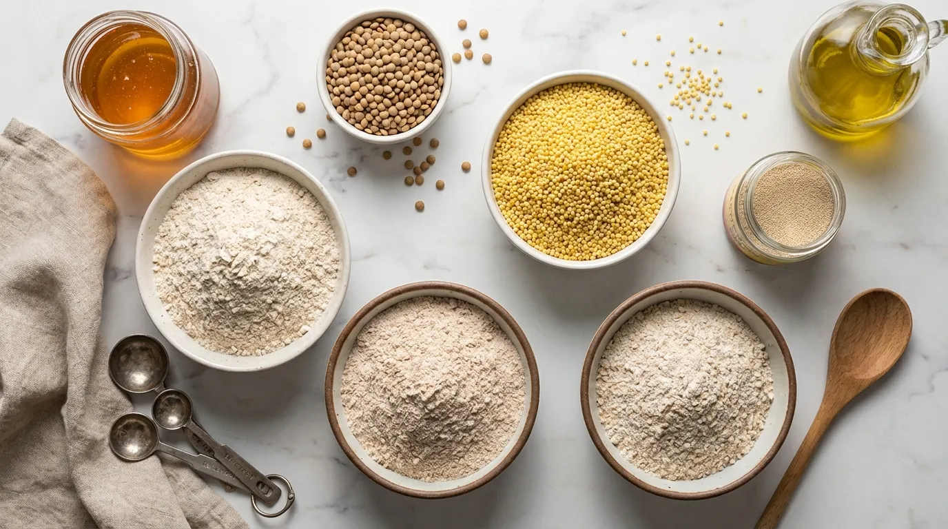 Ingredients layout for making this nutritious ezekiel bread recipe