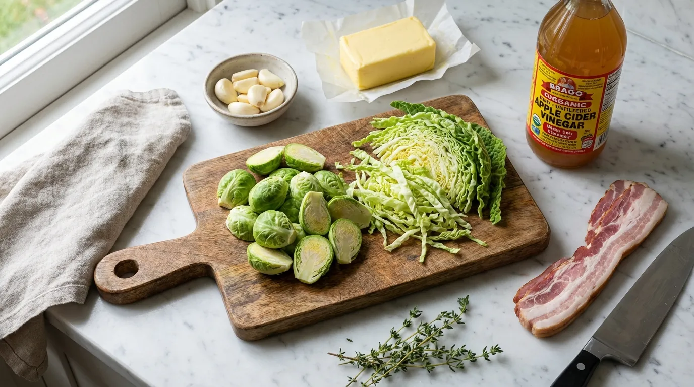 Fresh Ingredients for Brussels Cabbage Recipe