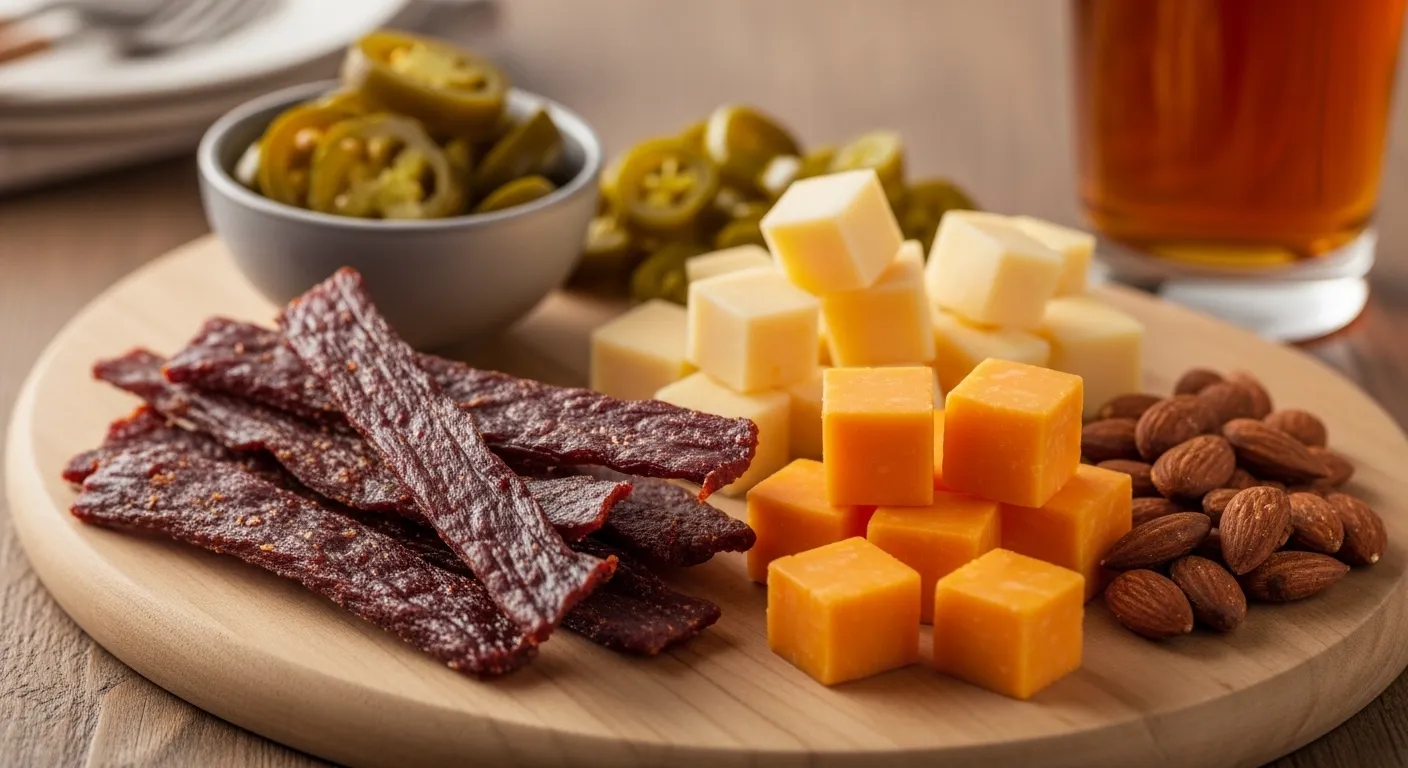 ground venison jerky recipe served on a charcuterie board