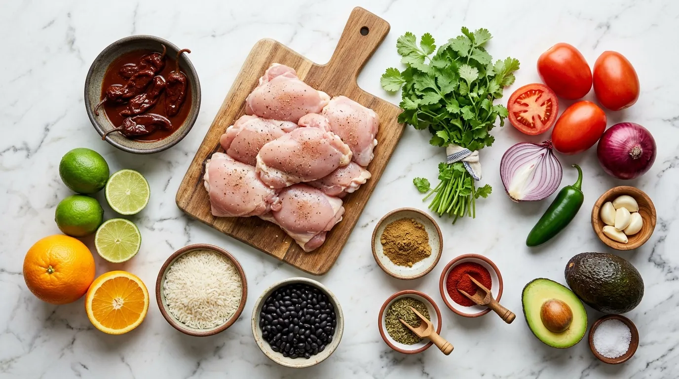 Fresh ingredients laid out to prepare a delicious chipotle bowl recipe at home.