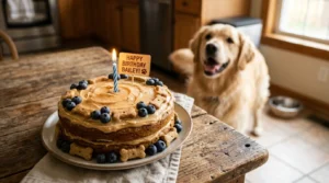 Delicious homemade dog birthday cake recipe with peanut butter frosting