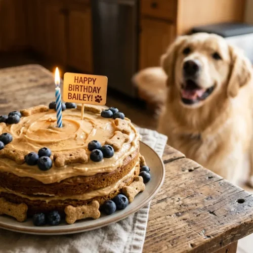 Delicious homemade dog birthday cake recipe with peanut butter frosting