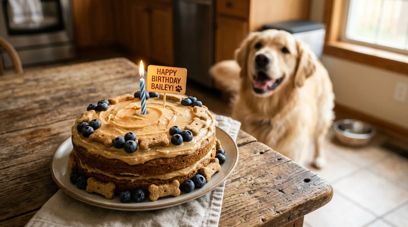 Delicious homemade dog birthday cake recipe with peanut butter frosting