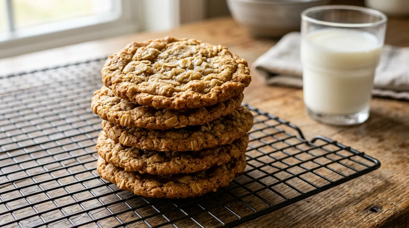 Stack of freshly baked chewy cookies for the best quaker oatmeal cookie recipe.